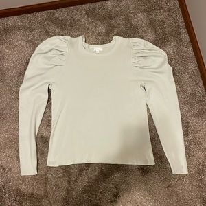 Ruffle sleeve light weight sweater. Prologue light green flattering top.